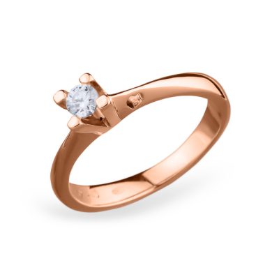 Inel de Logodnă cu Diamant 0.16ct în Aur Roz 14k cu Inimă Gravată