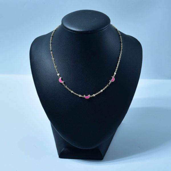 Lantisor aur copii model luna roz aur 14k