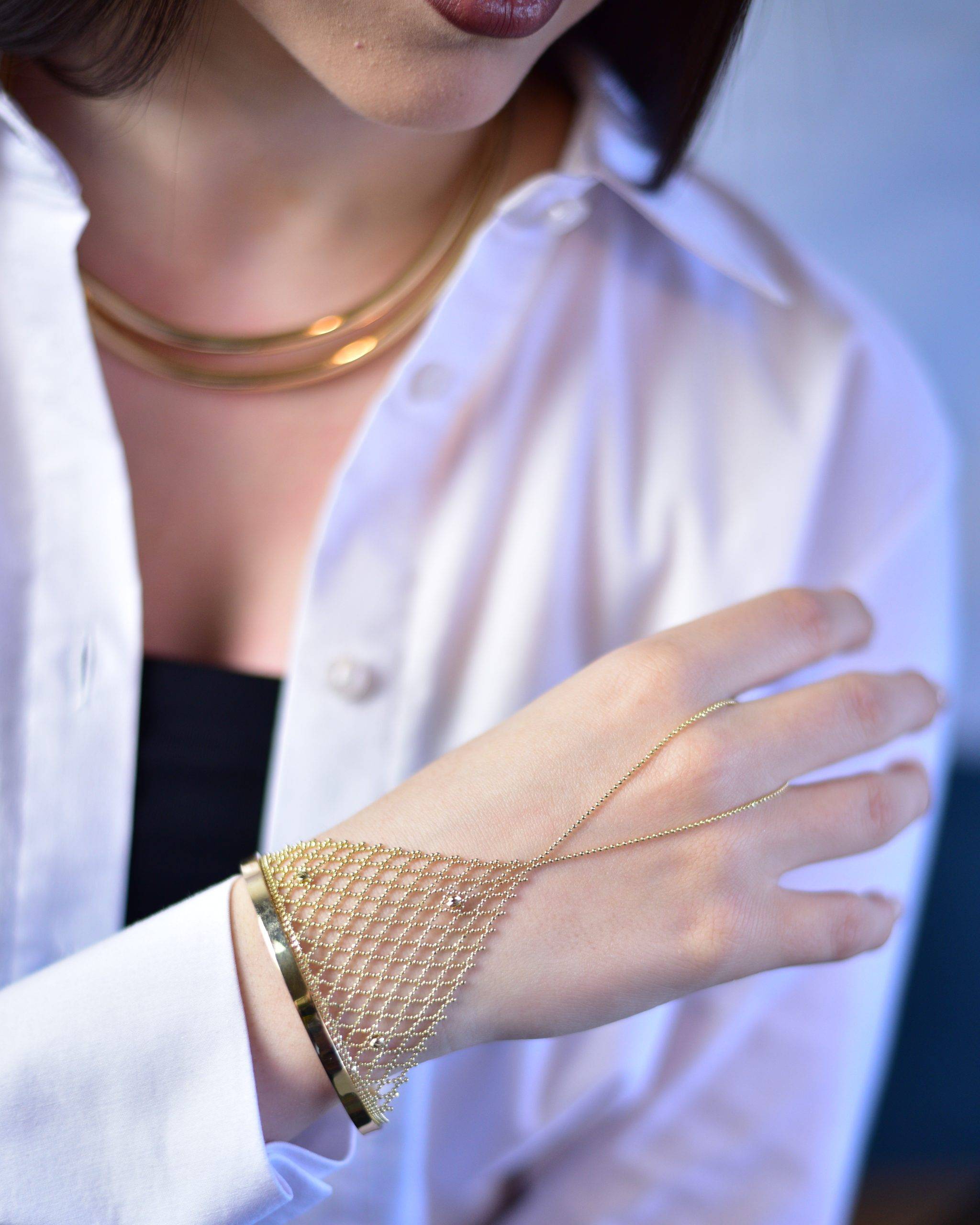 Bratara fixa cu inel aur 14k dama