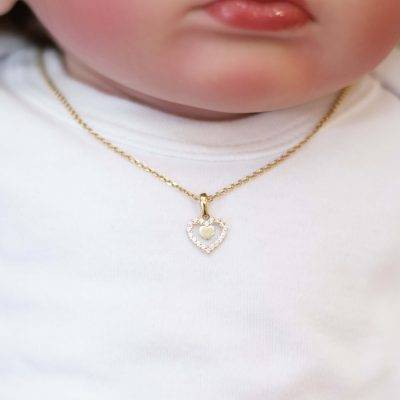 Lantisor aur copii cu inima in inima aur 14k