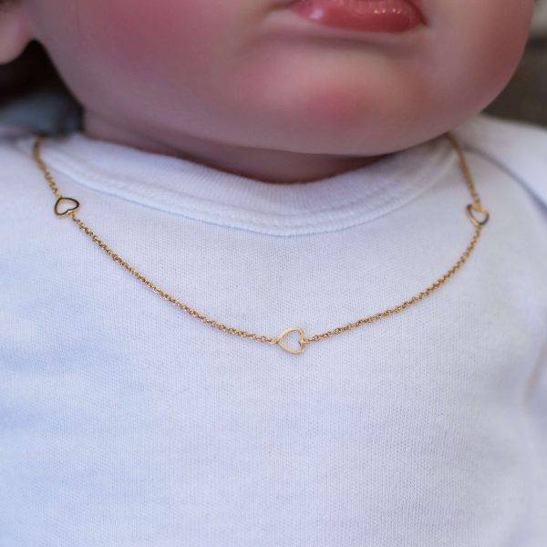 Lantisor aur copii cu 3 inimi decupate aur 14k