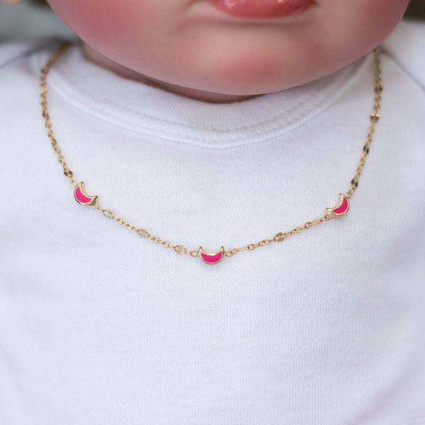 Lantisor aur copii model luna roz aur 14k