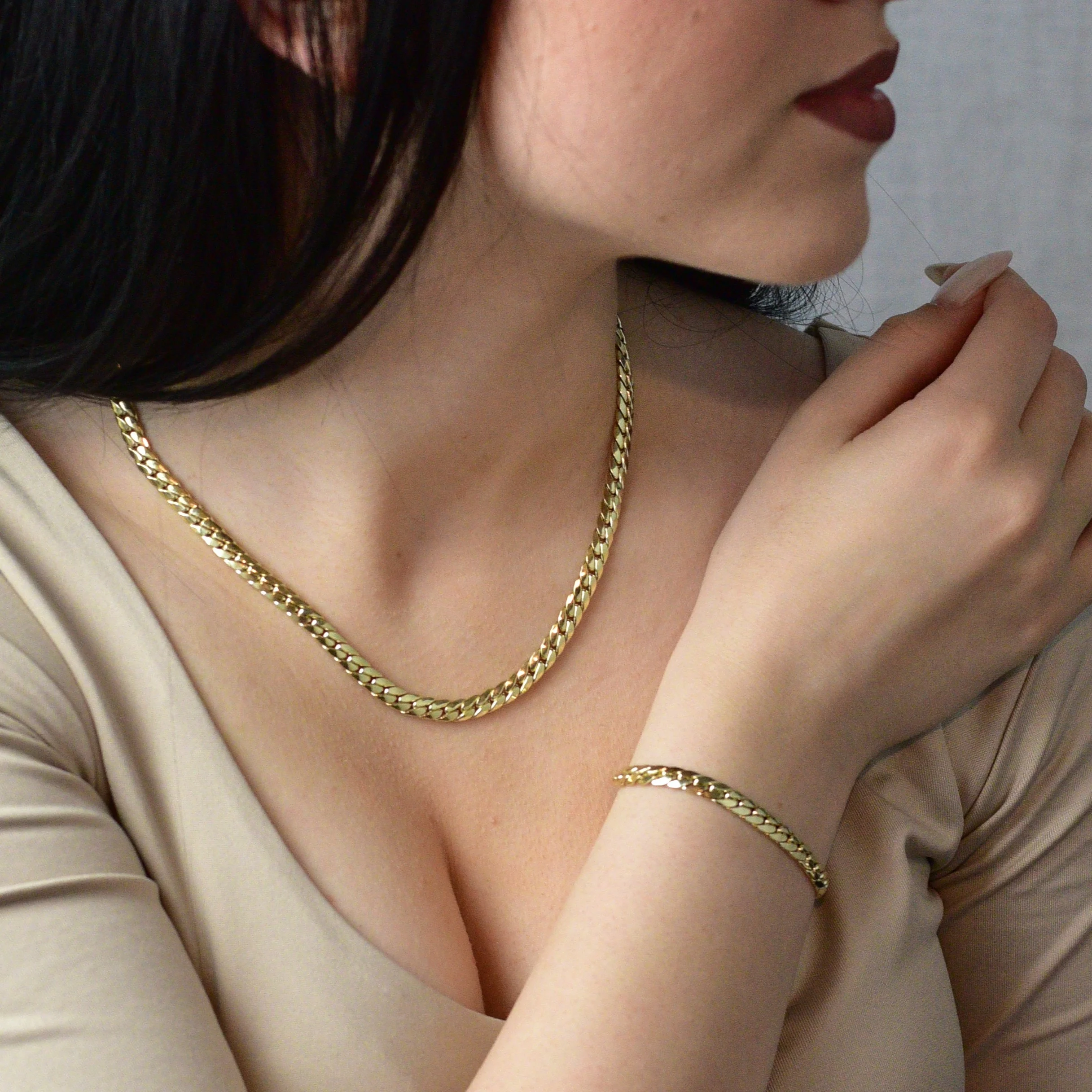 Bratara aur galben 14K dama lant fin 20cm |