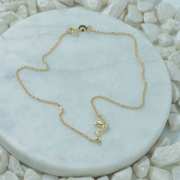 Brățară de picior din aur galben 14K cu delfin - imagine 2