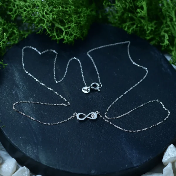 Lantisor Infinit din Aur Alb 14K cu Diamant Natural - imagine 5
