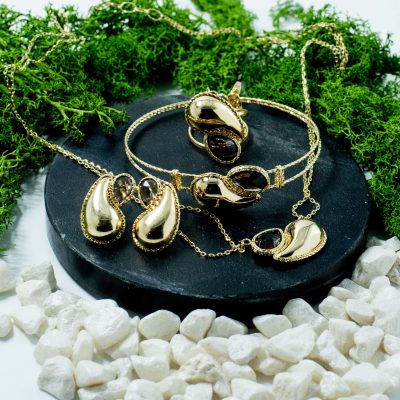 Set Aur 14k - Golden Tear - Lantisor, Bratara, Inel si Cercei