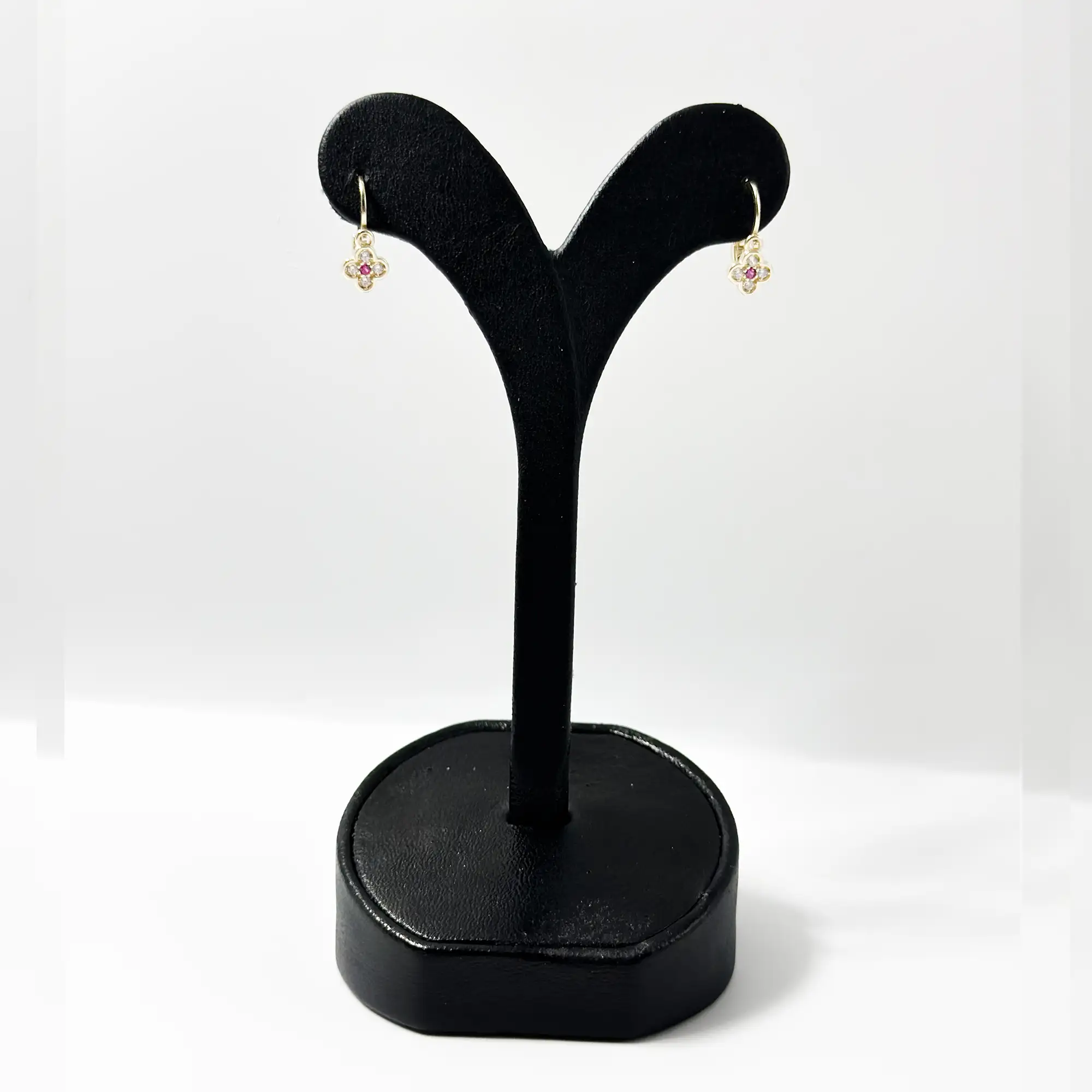 Cercei copii aur 14K floare cu zirconiu roz